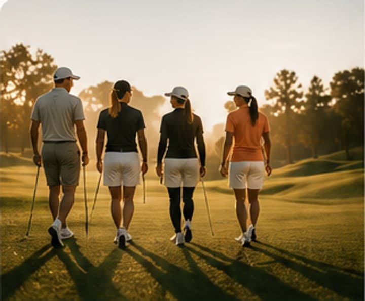 Golfers walking together at a charity golf event